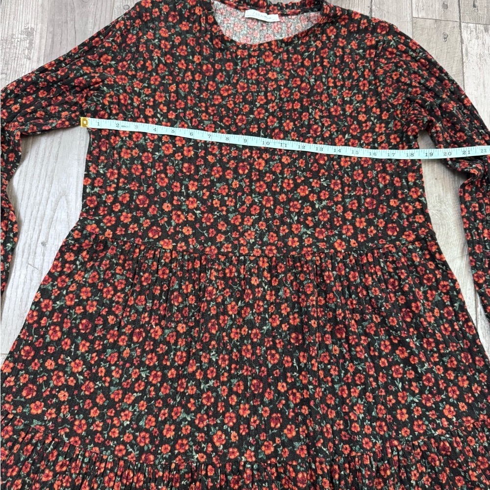 Zara Black Floral Ruffle Tea Mini Dress Long Sleeve Babydoll Large - Picture 4 of 6